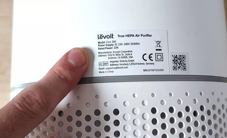 air purifier power rating label levoit core