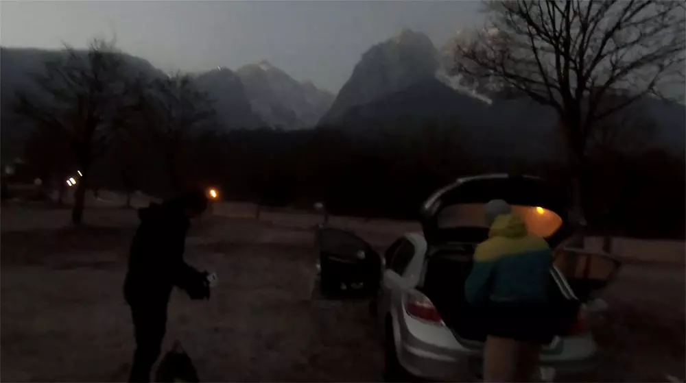 car camping in winter alps