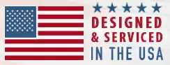 designed and serviced in the USA badge