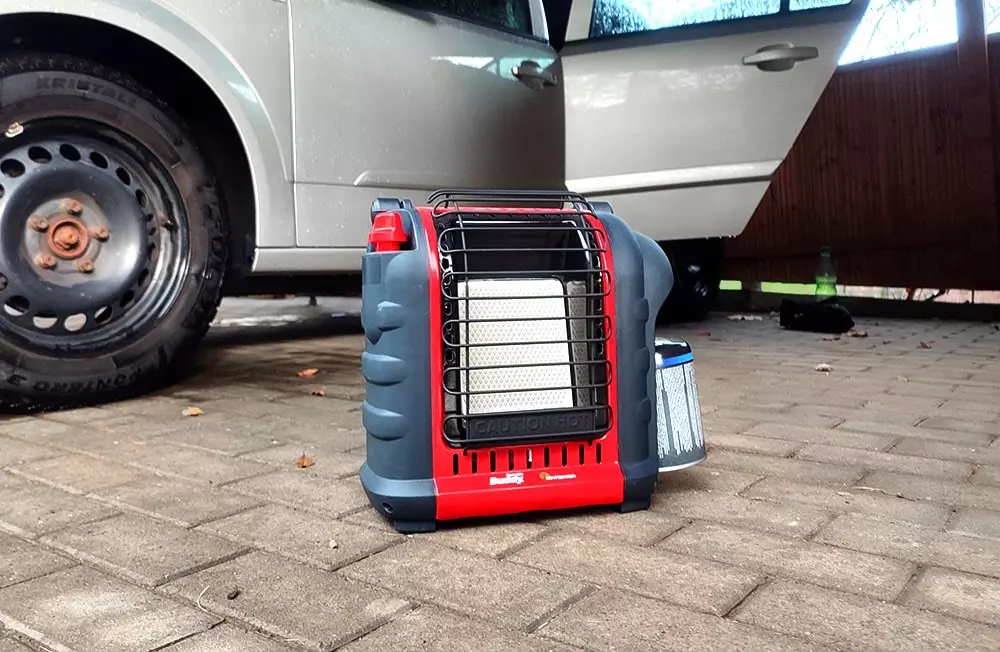 mr heater buddy propane heater next to car