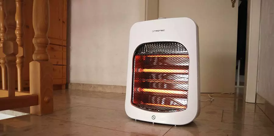 an infrared space heater on the floor stairs