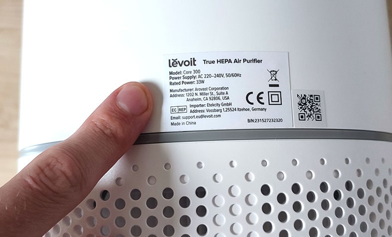 air purifier power rating label levoit core