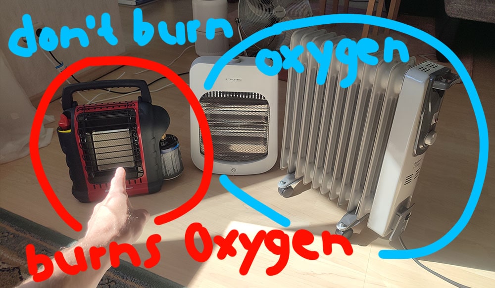 space heater that burn oxygen and space heaters that don't burn oxygen