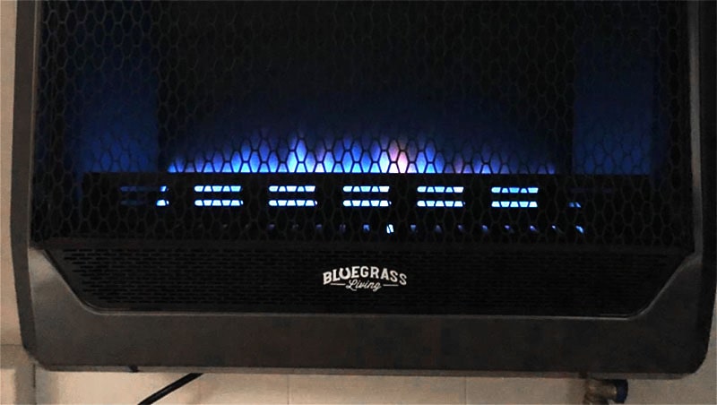 bluegrass living propane heater blue flame oxygen depletion close up